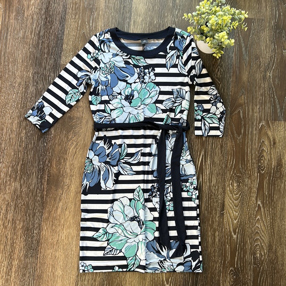 Navy and White Striped Floral Ann Taylor Dress